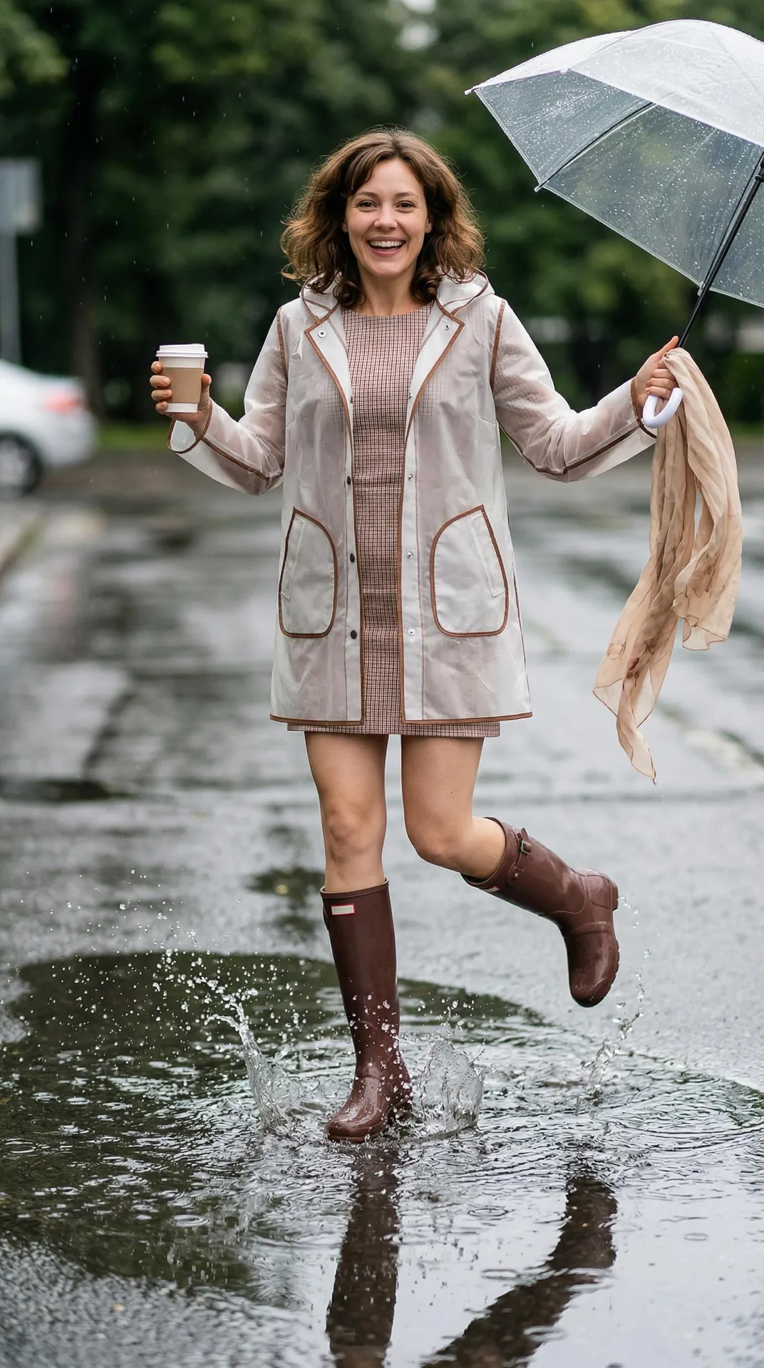 Jumping Puddle Hot Chocolate Scarf Translucent Raincoat