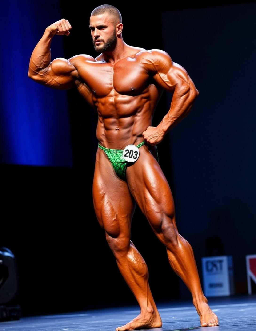 Muscular Male Bodybuilder Short Buzz Cut Tan