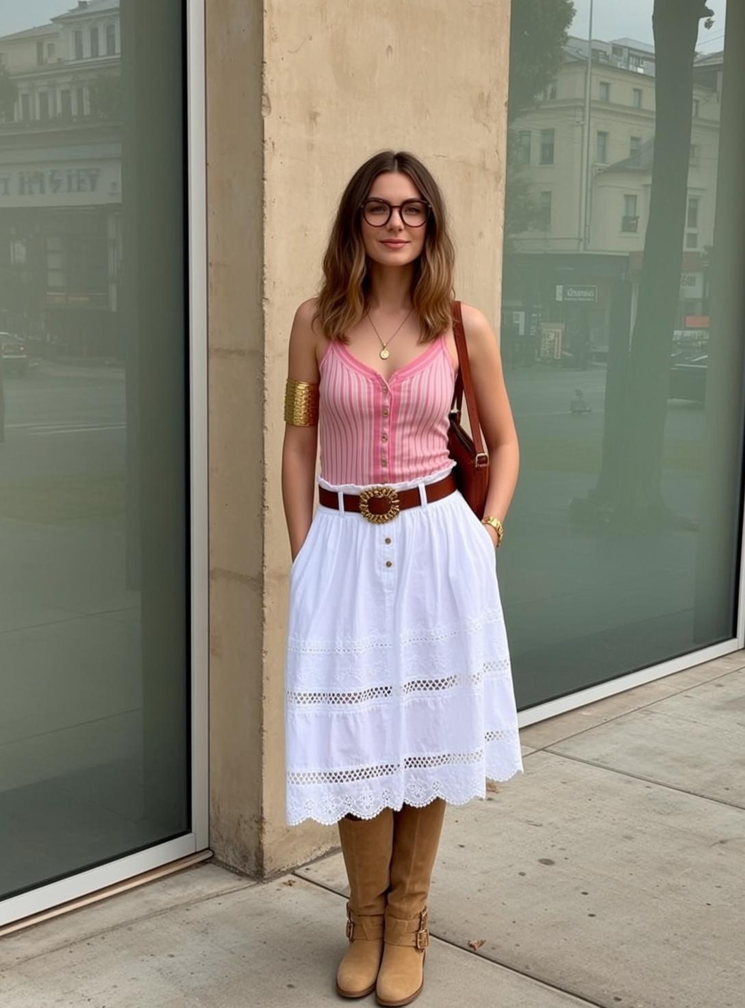 Striped Tank Lace Skirt Street
