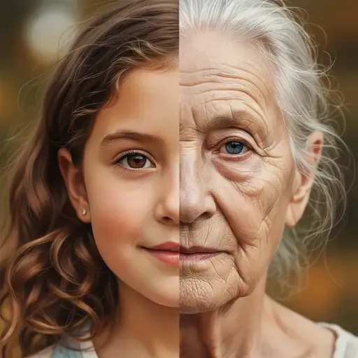 Face Half Young Girls And Half Elderly People Their Eighties