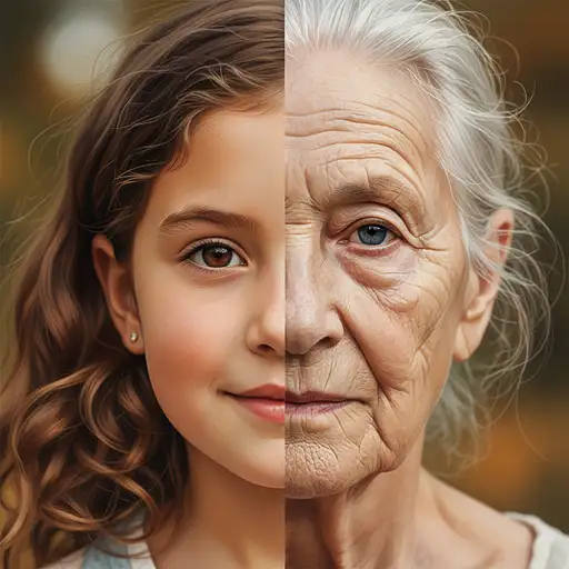 Face Half Young Girls And Half Elderly People Their Eighties