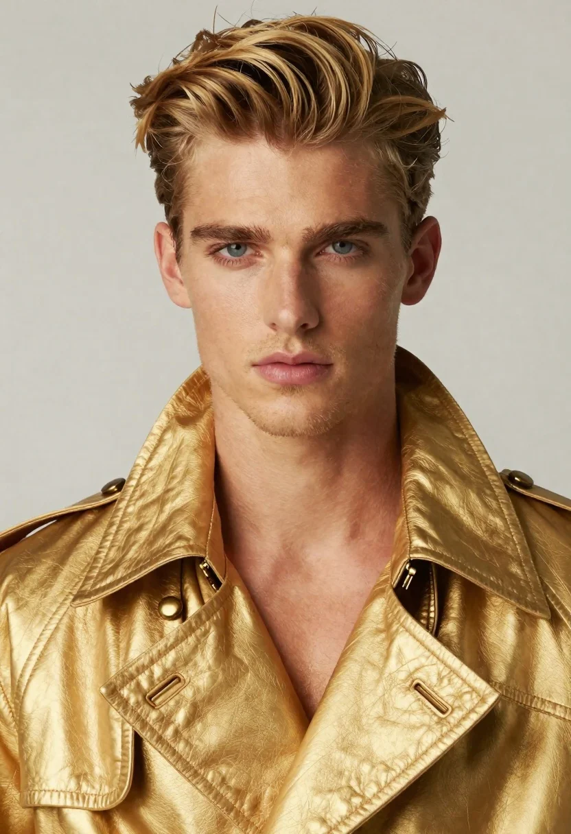 High-end Fashion Portrait Handsome Young Man With Striking Features And reference photo