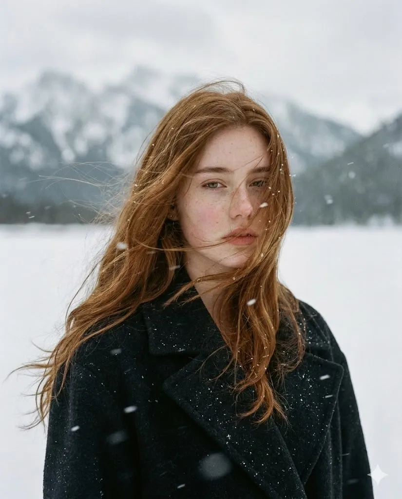 Poetic Cinematic Standing Alone In Vast Snowy Landscape Surrounded