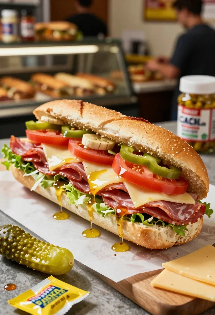 Food Photography Shot Footlong Sub Sandwich With Overstuffed Deli Appeal