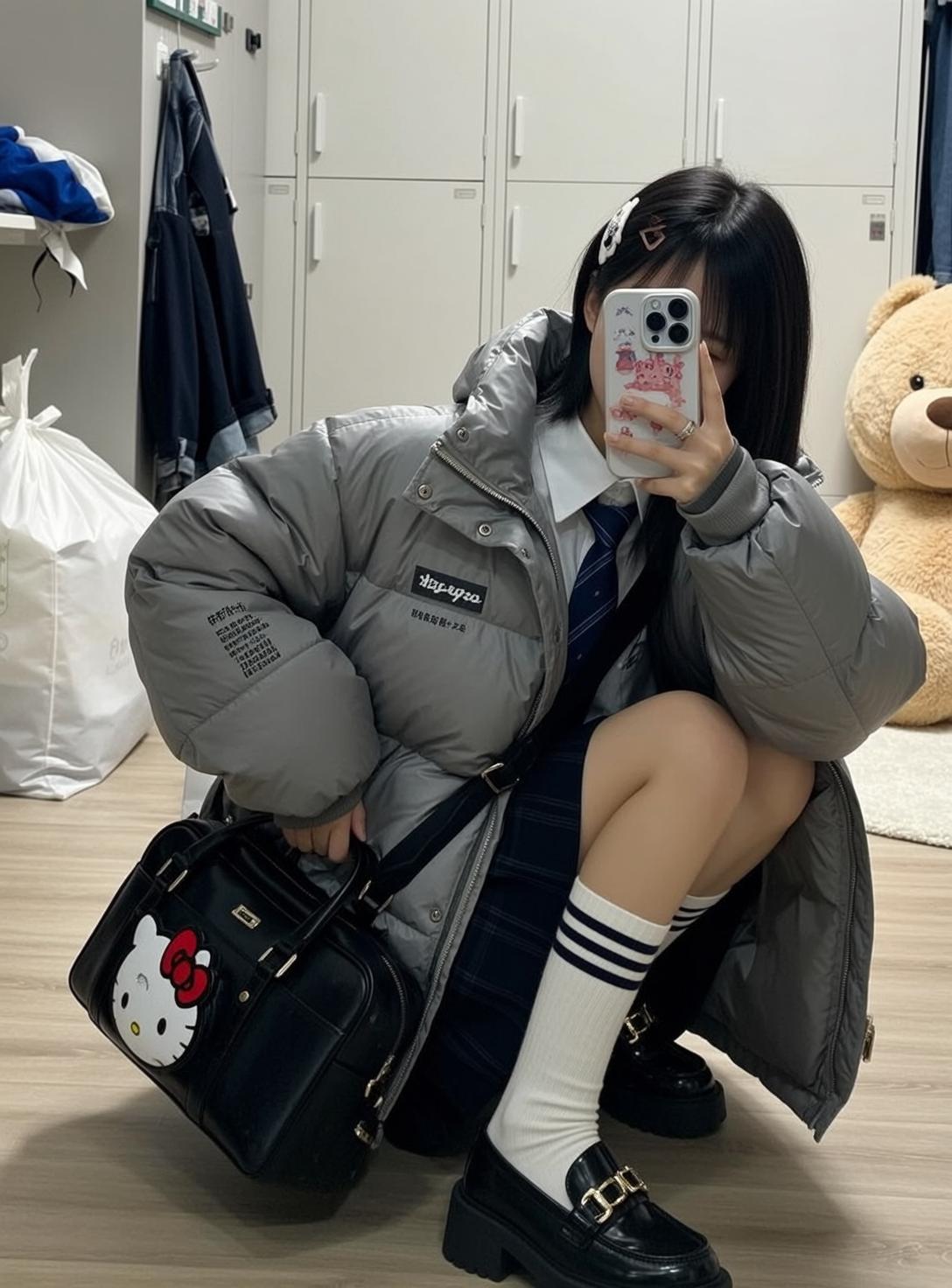 Plaid Skirt Locker Room Crouch