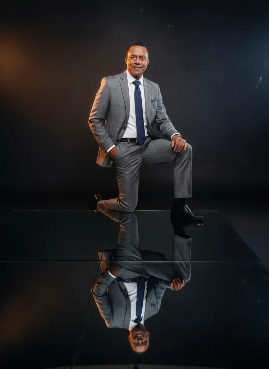 Man In Suit Reflective Glass Portrait