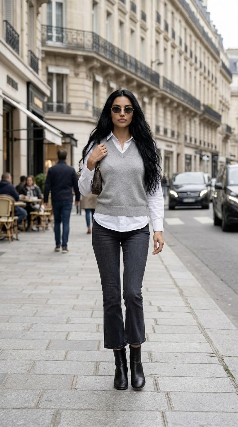 Parisian Sidewalk Street Style Outfit With Monogram Bag