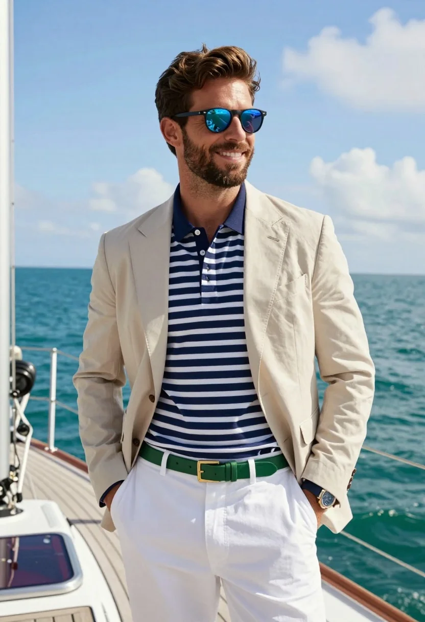 Handsome Man With Beard Stands Confidently The Deck Sailboat Smiling