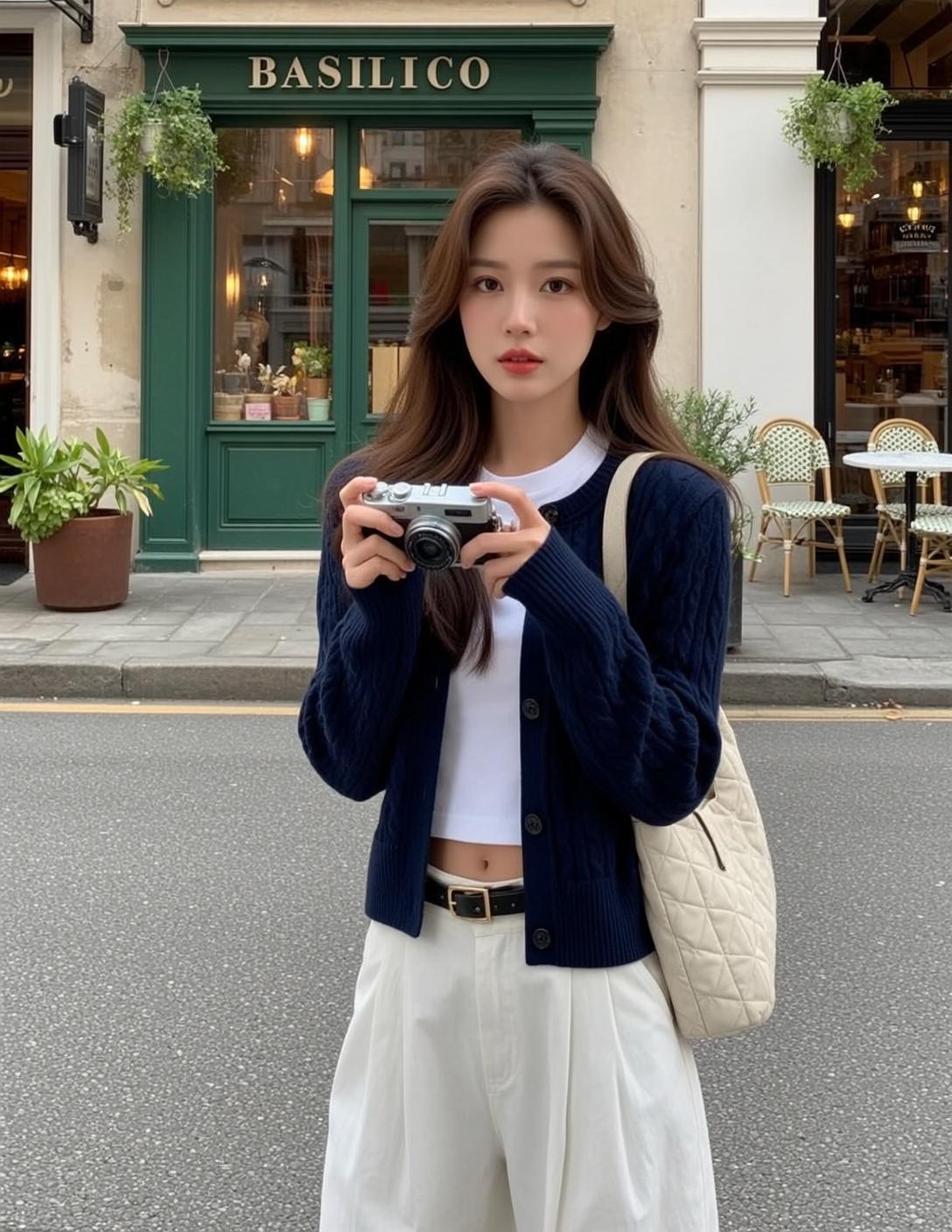 Cafe Camera Cardigan Street Style