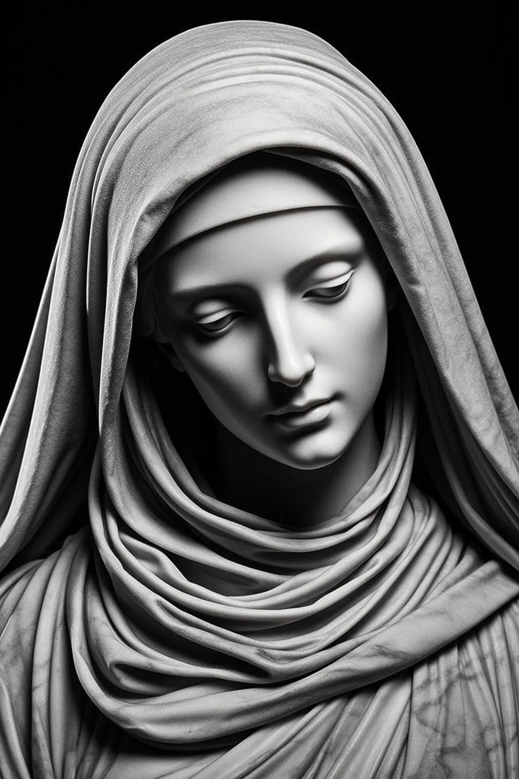 Photorealistic Close-up Portrait Marble Sculpture Woman Depicted Vertical Orientation The