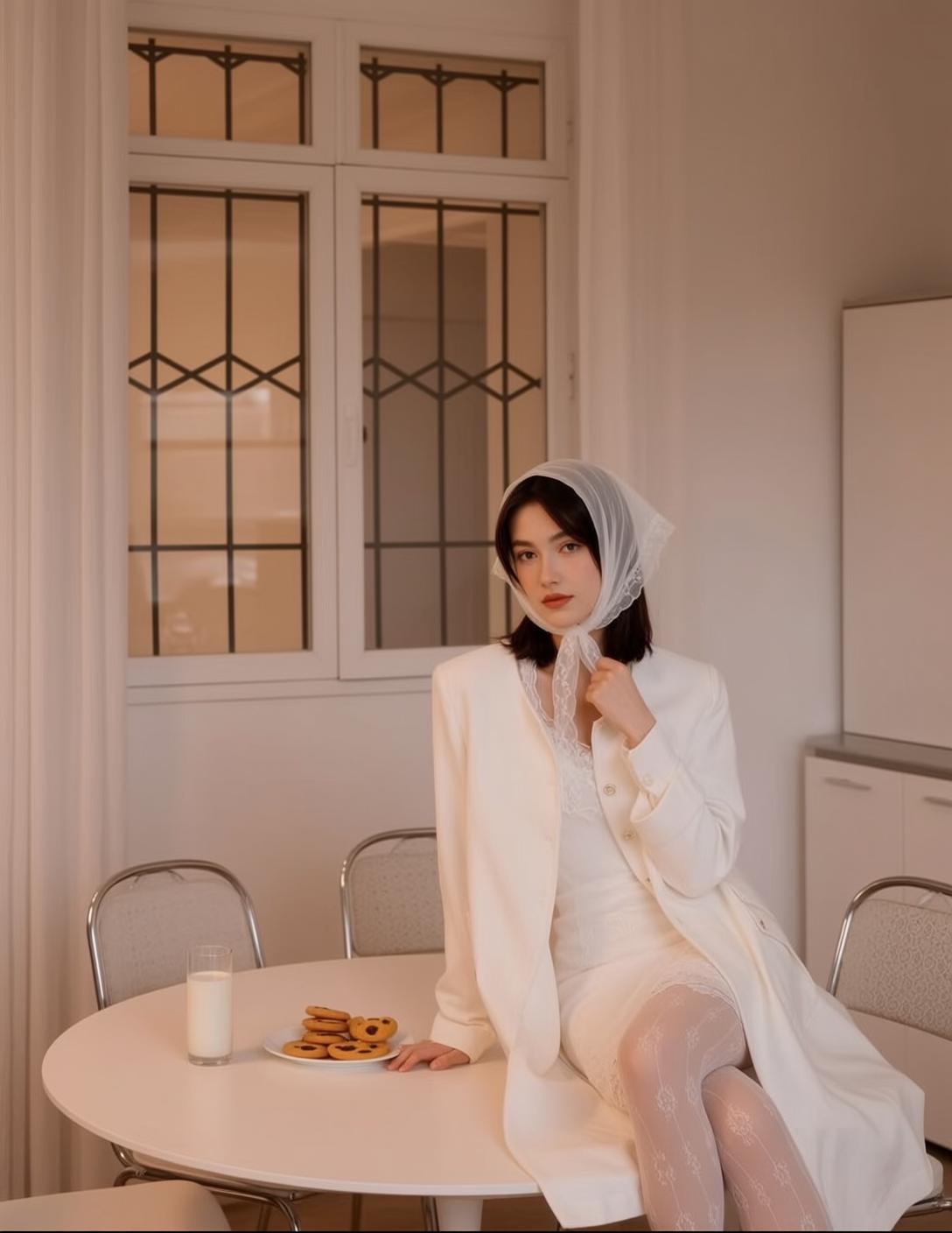 White Lace Table By Window