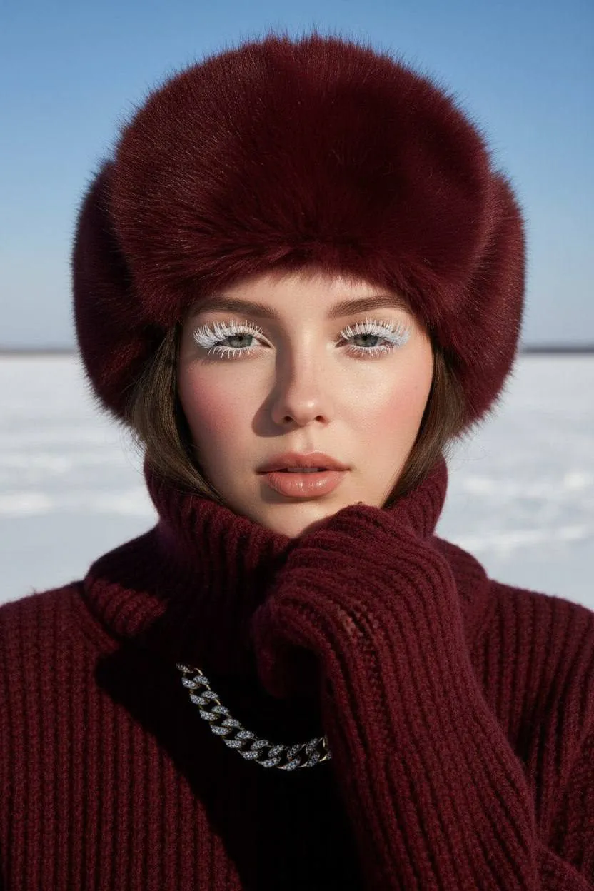 Burgundy Ushanka Snow Field