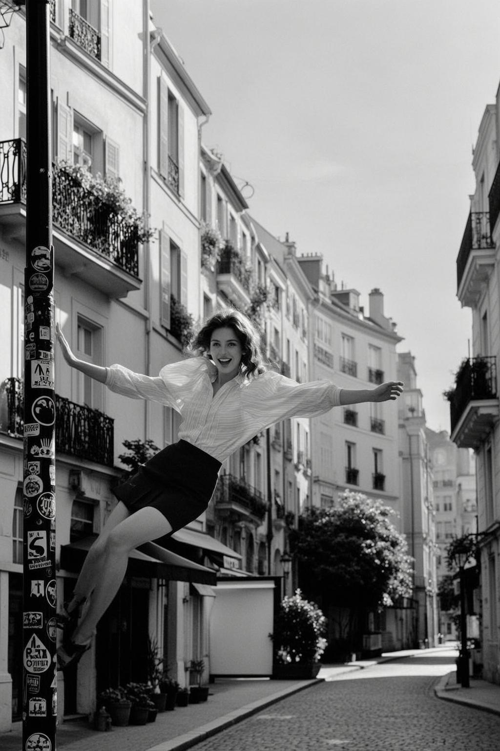 Black And White Full-body Vertical Shot Captures Young Woman Mid-air