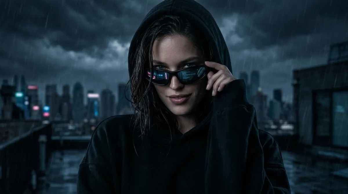 Matte Black Oversized Hoodie Hood Up In Sunglasses