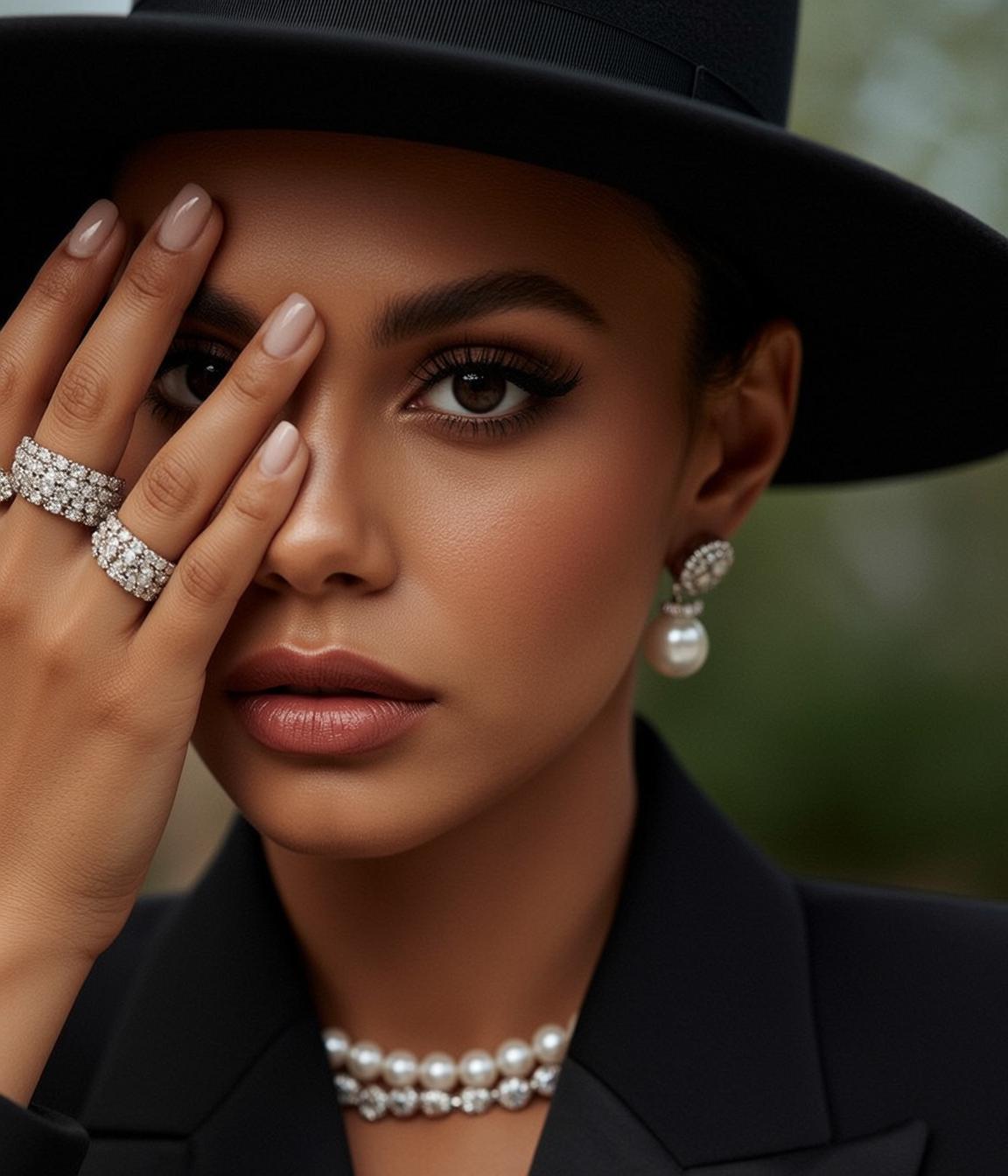 Luxury Tan Black Blazer Rings Diamond Earrings