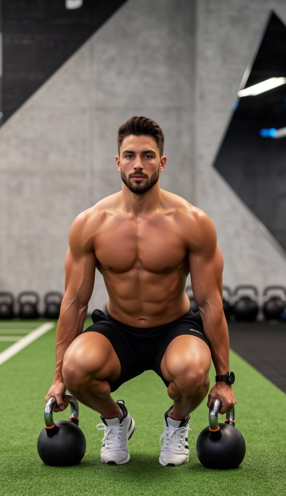 Muscular Short Brown Hair Tanned Skin Black