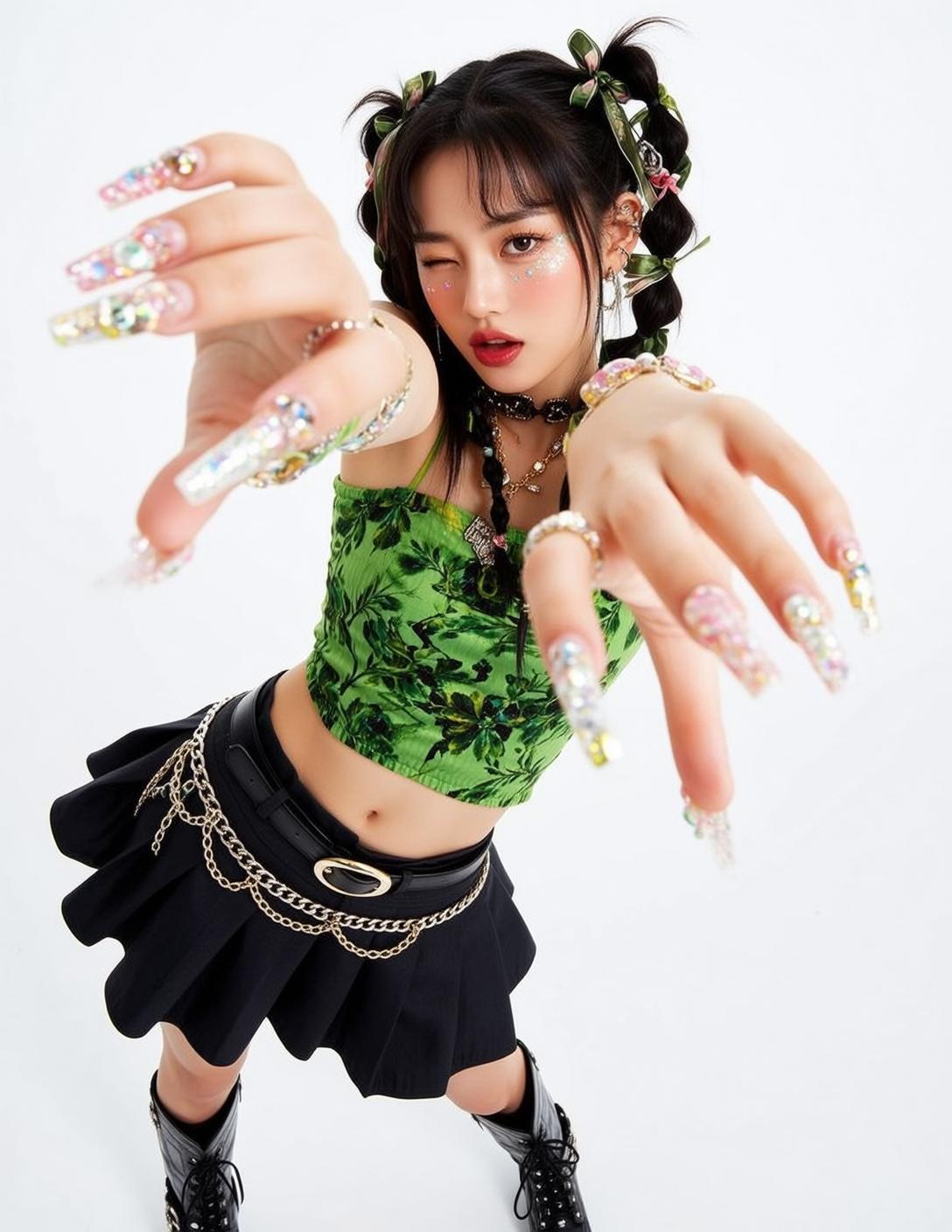 Green Floral Print Crop Top Playful Studio