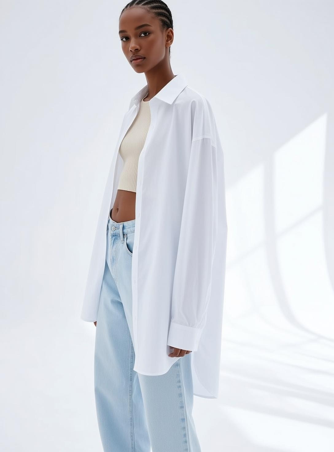 White Oversized Cornrows Studio Standing