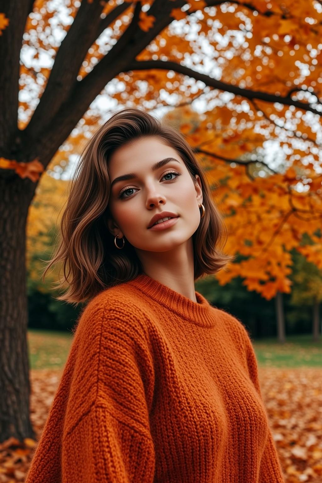 Orange Sweater Autumn Park