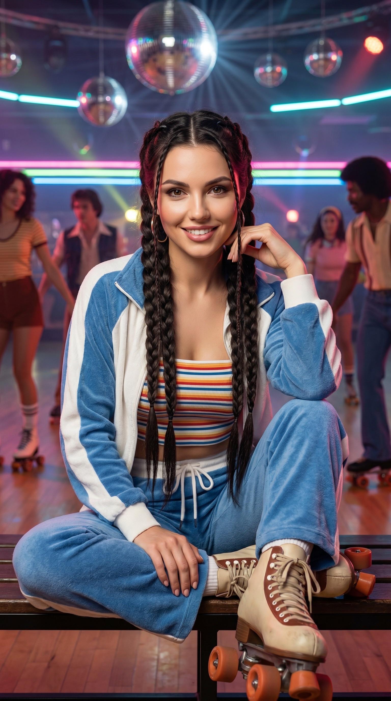 1970s Roller Rink Velour Tracksuit Rainbow Crop Top