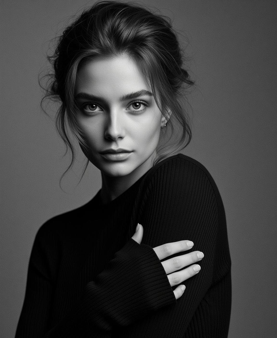 Medium Shot Portrait Orientation Black And White Photograph Young Woman