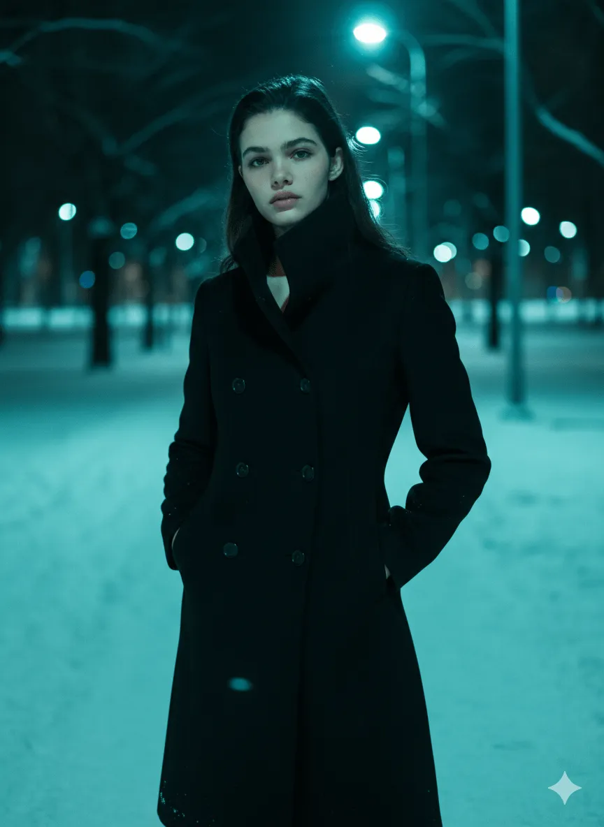Black Coat Urban Park Night Neon Lighting