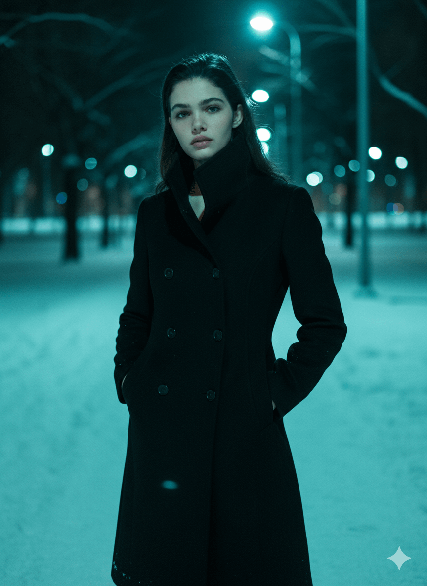 Black Coat Urban Park Night Neon Lighting