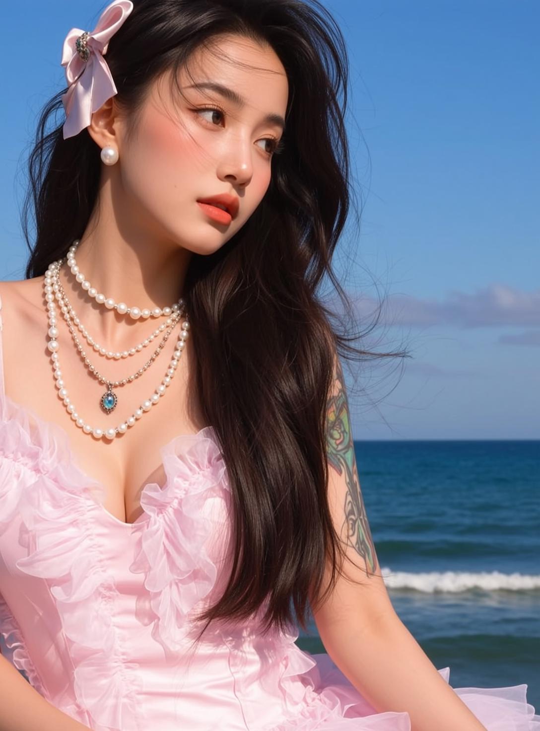 Pink Ruffle Dress Beach Scene