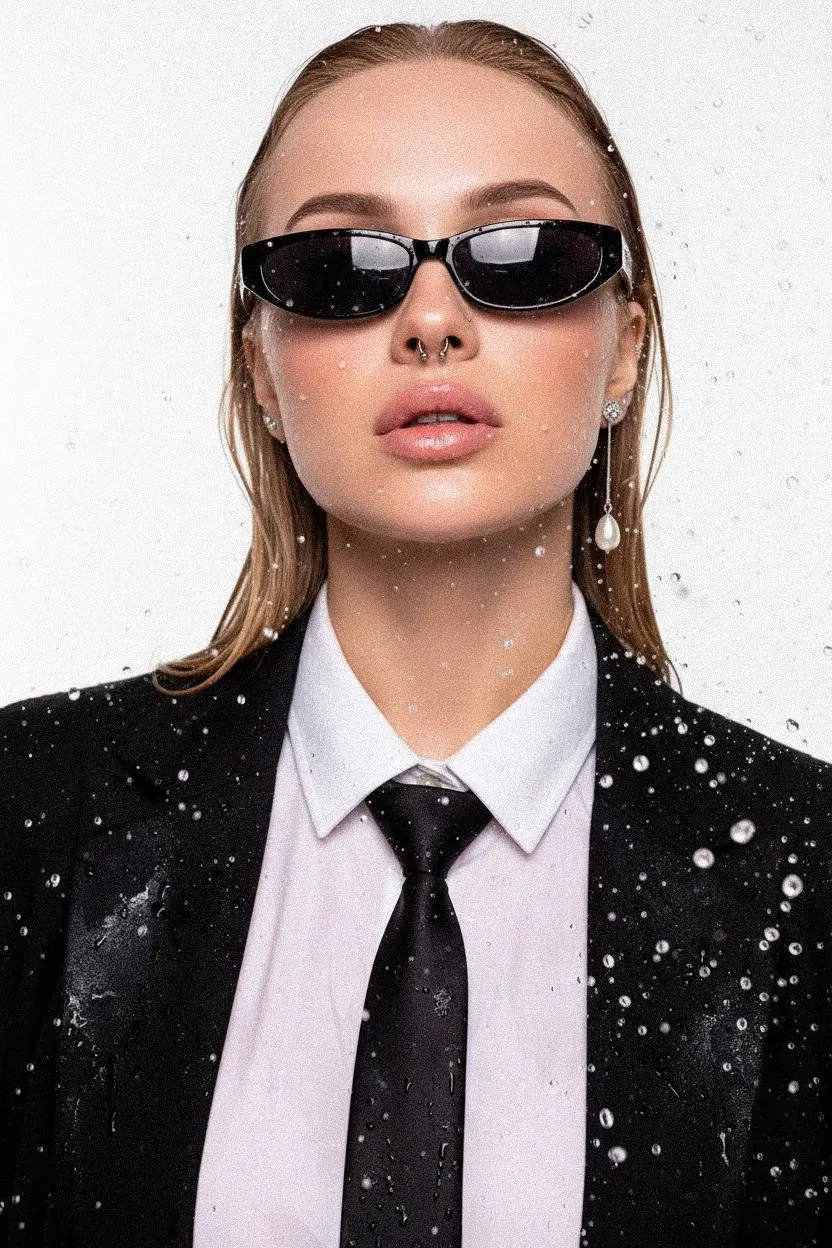 Sunglasses Piercings Makeup And Earrings In Studio Portrait