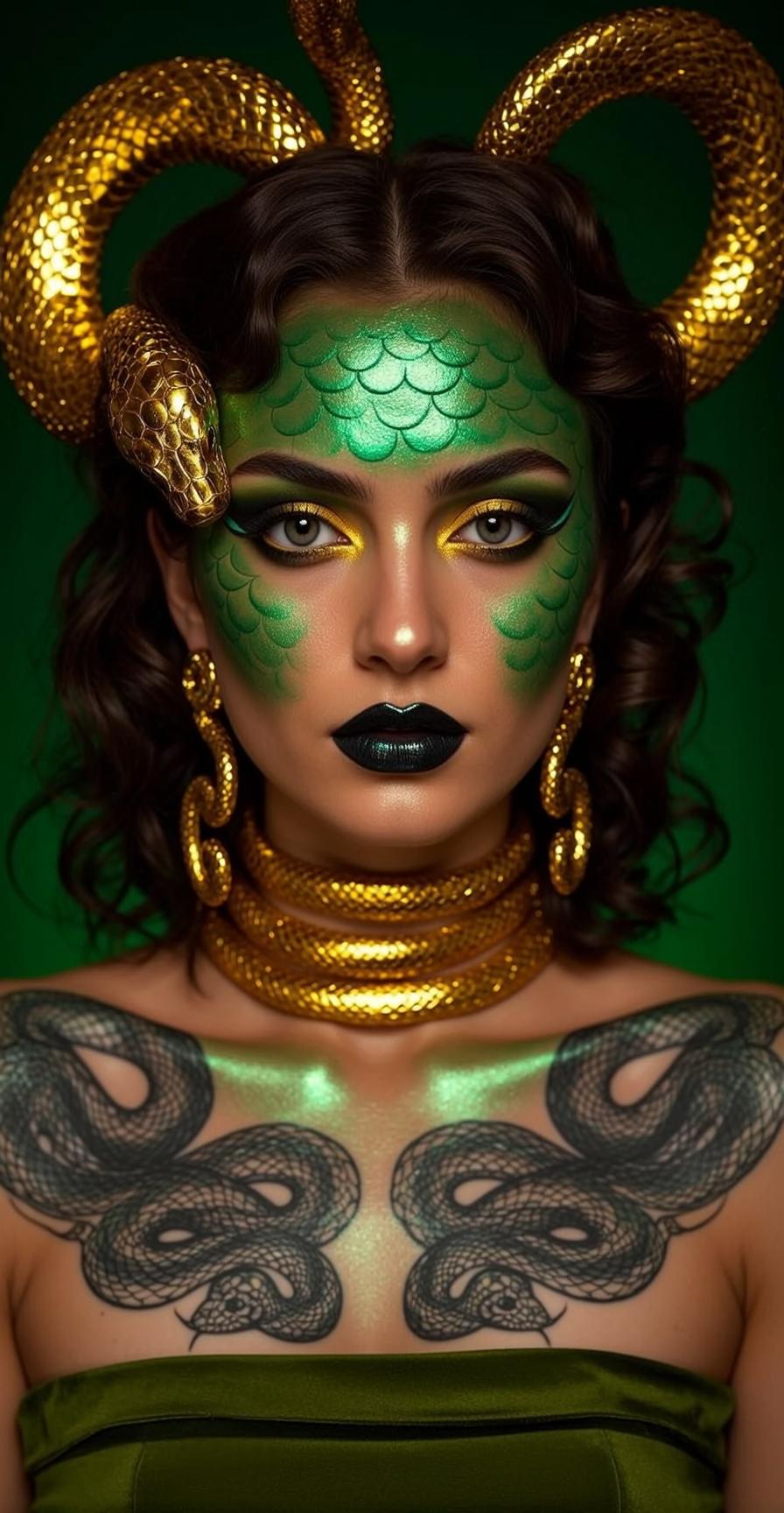Green Dress Medusa Fantasy Look