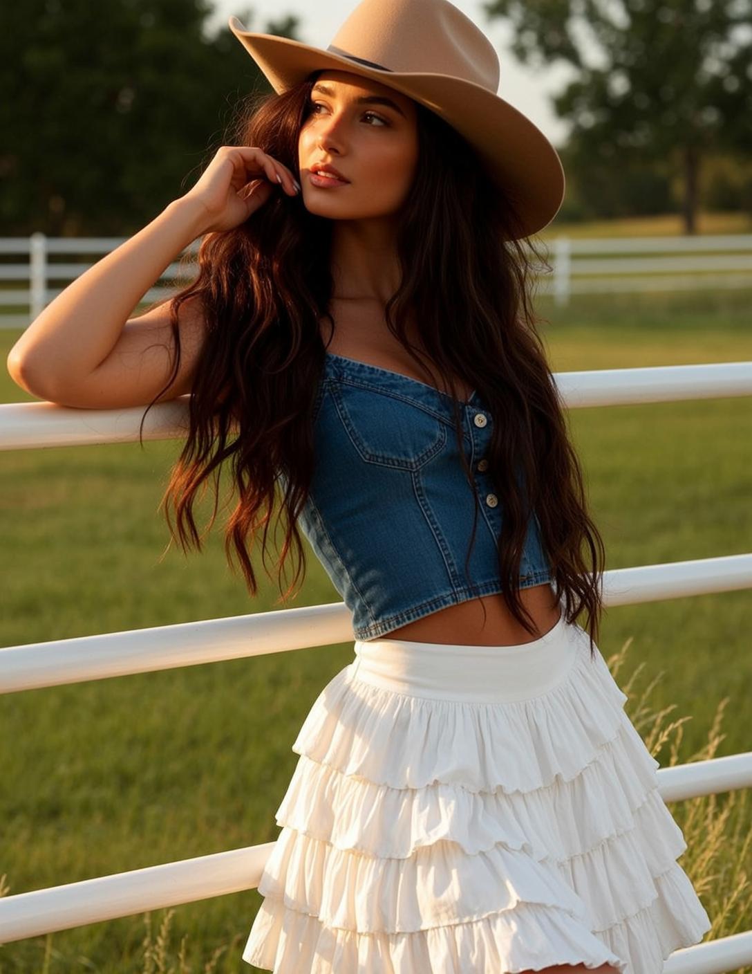 Denim Crop Top Fence Pose