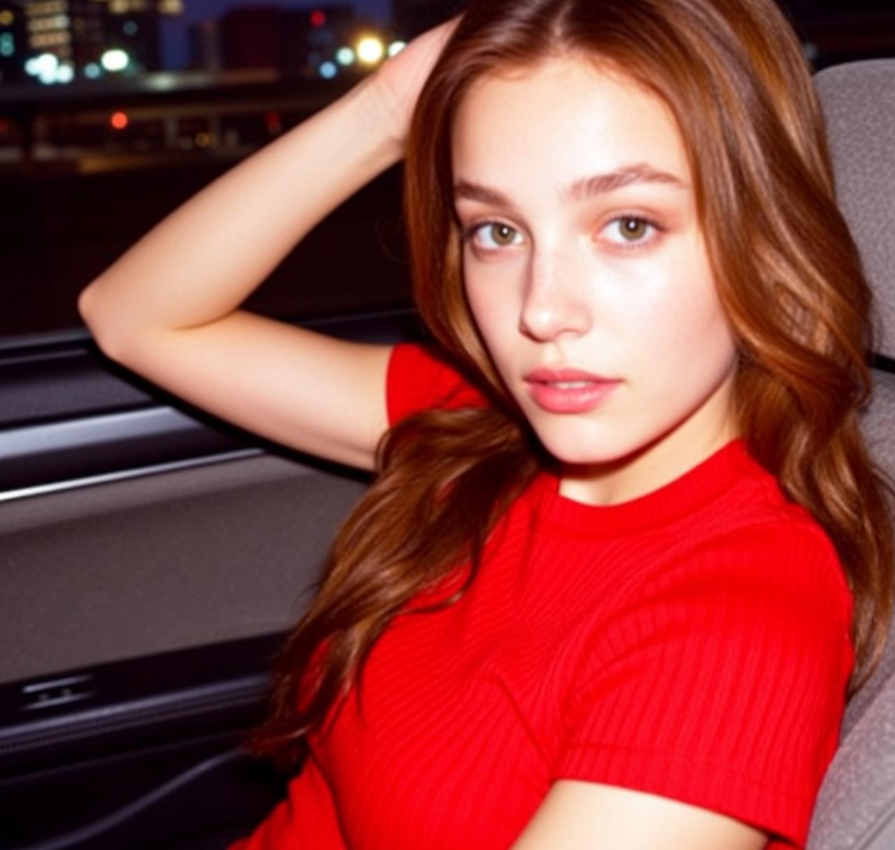Red Ribbed Short-sleeve Shirt Car Seat