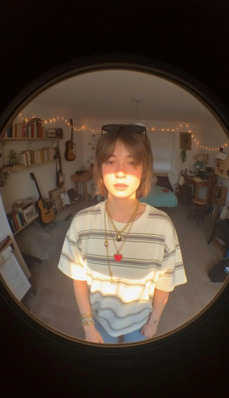 Tattoos And Sunglasses And Necklace And Bracelets In Bedroom