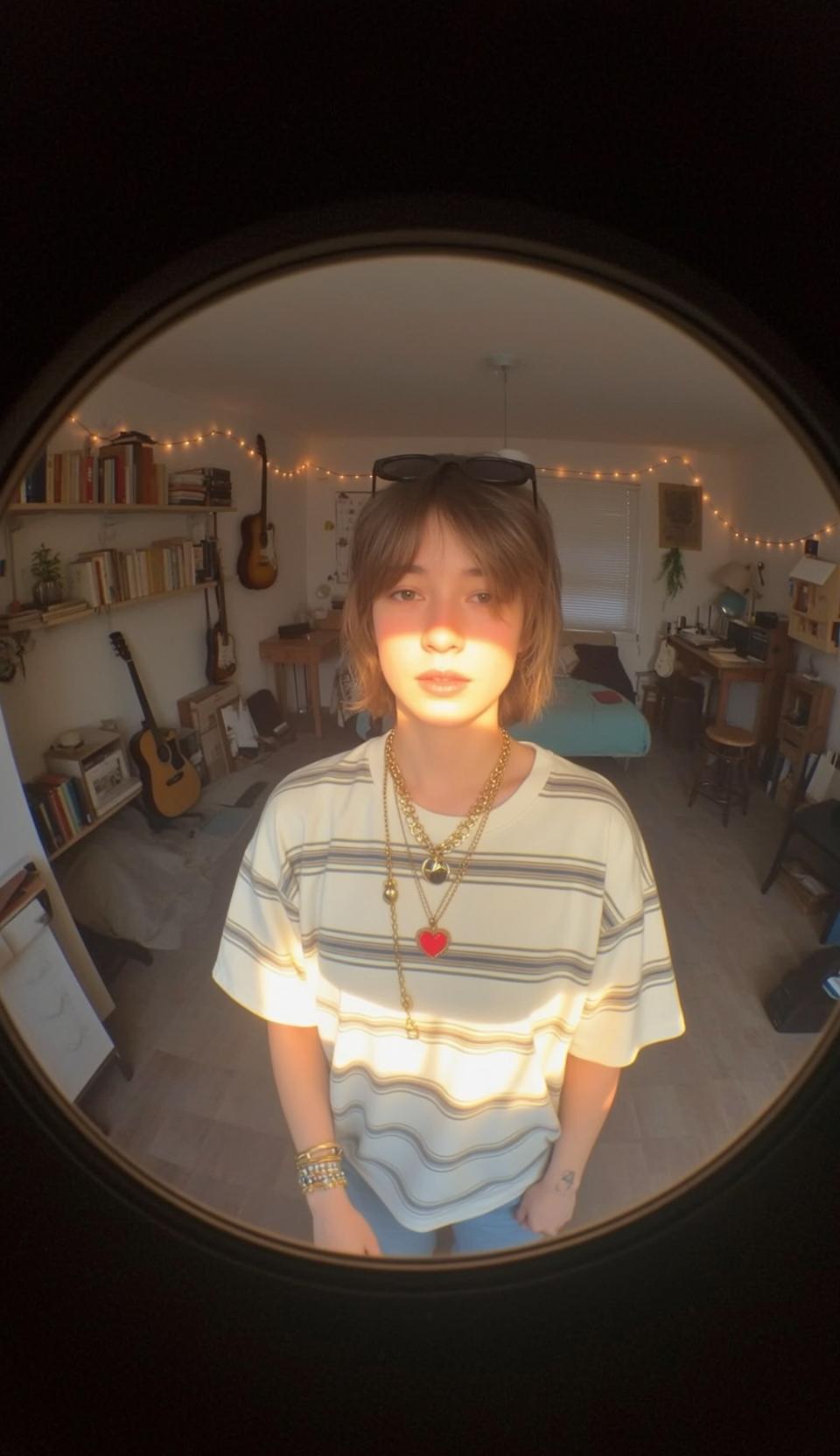 Fisheye Young Short Brown Bangs Fair Striped