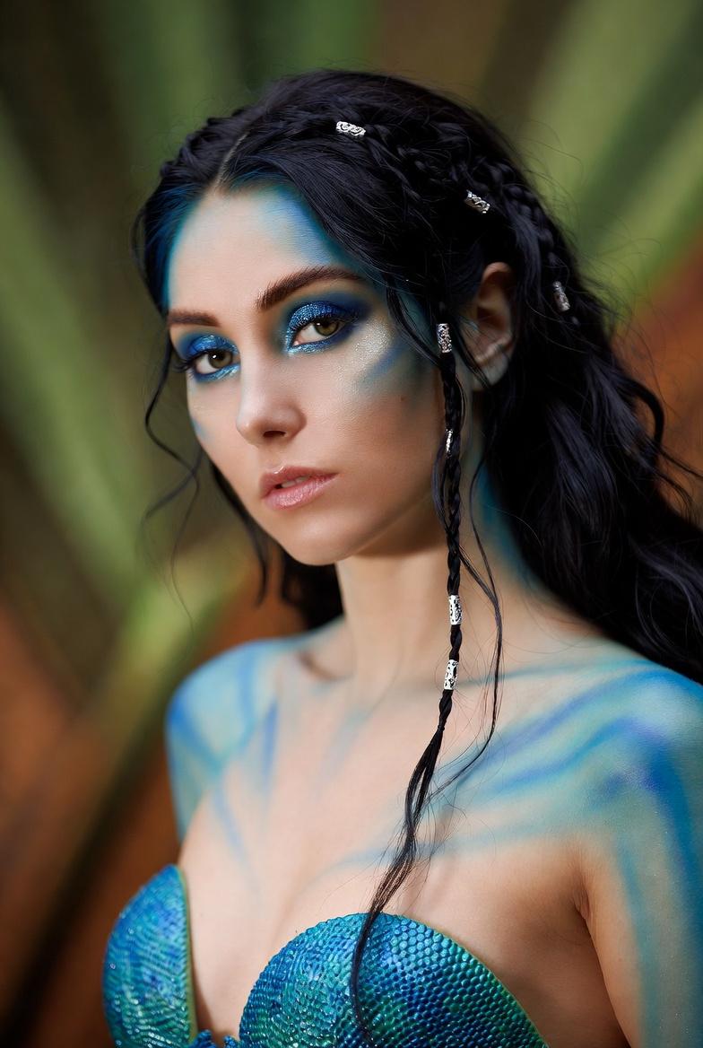 Fantasy Makeup Blue Teal Body Paint Iridescent Bodice