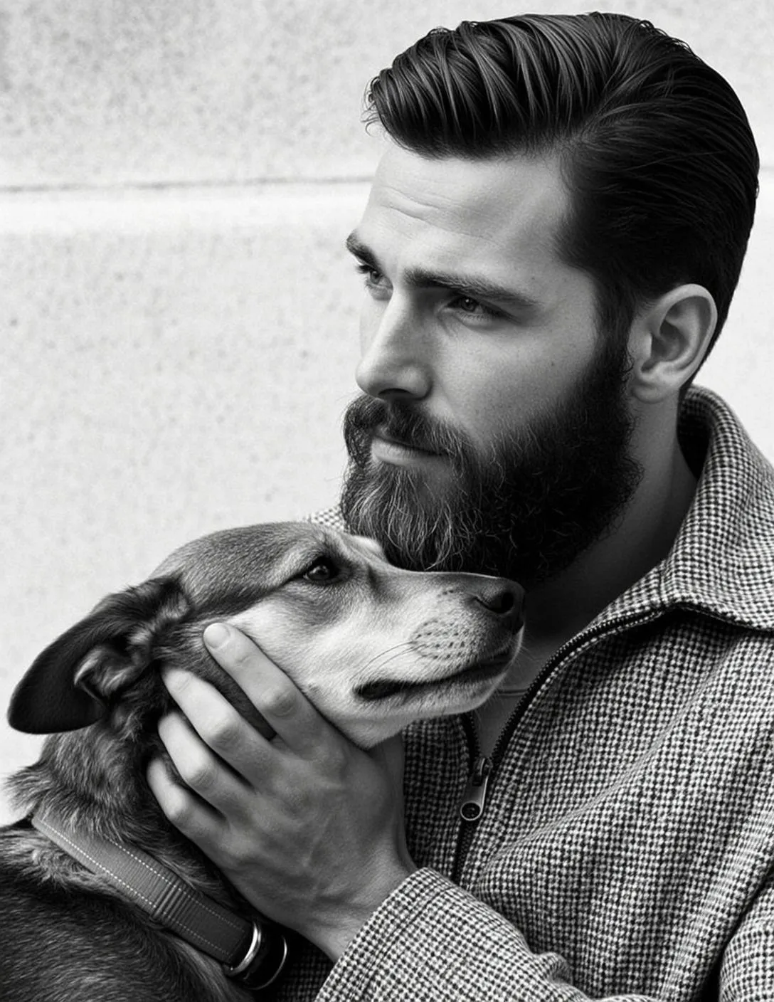 Beard Dark Slicked Back Fair Collared Jacket
