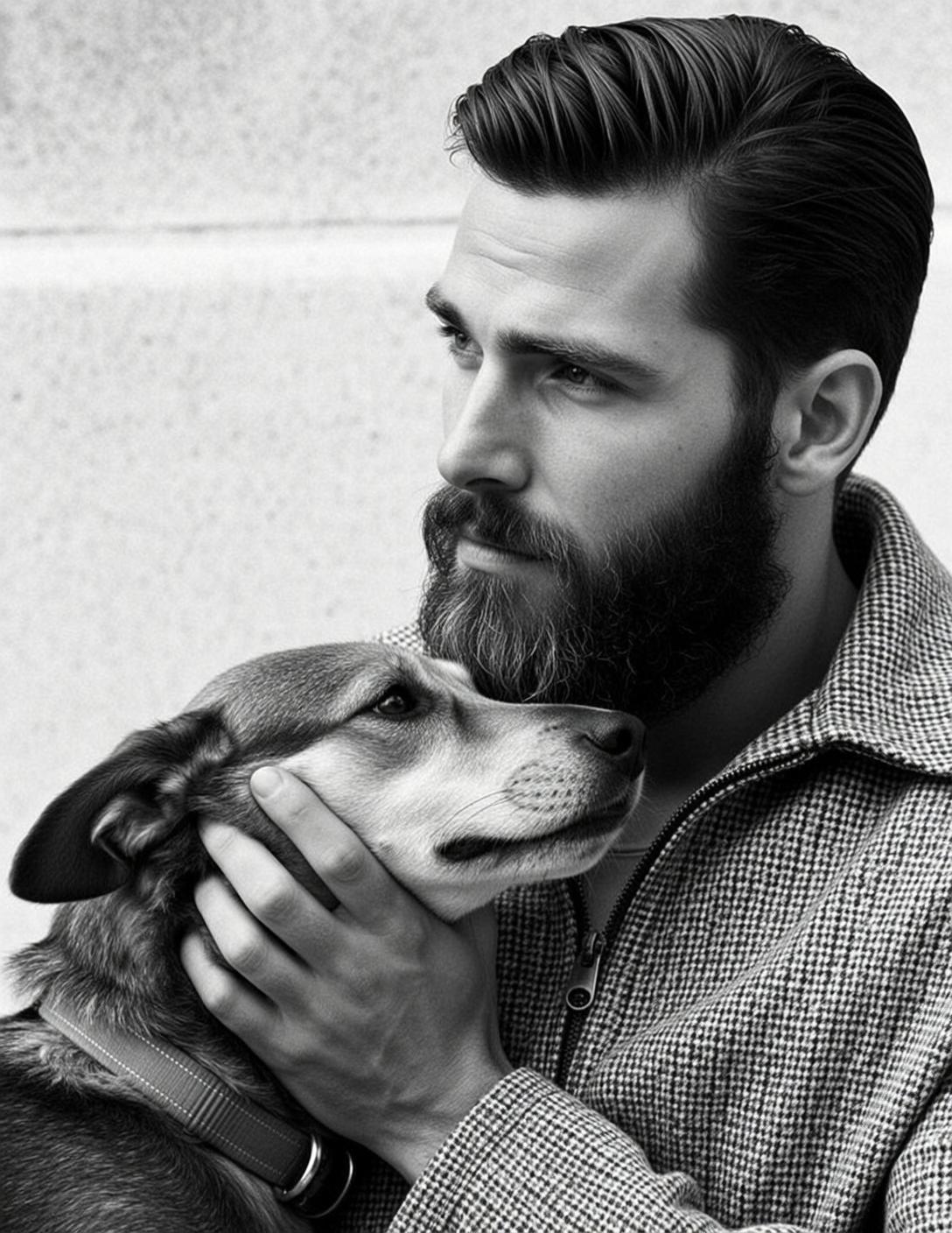 Beard Dark Slicked Back Fair Collared Jacket