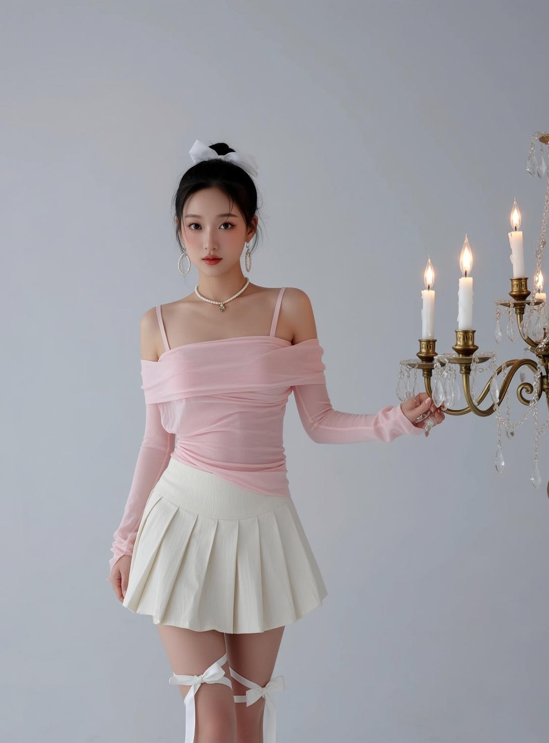 Pink Mesh Top Candelabra