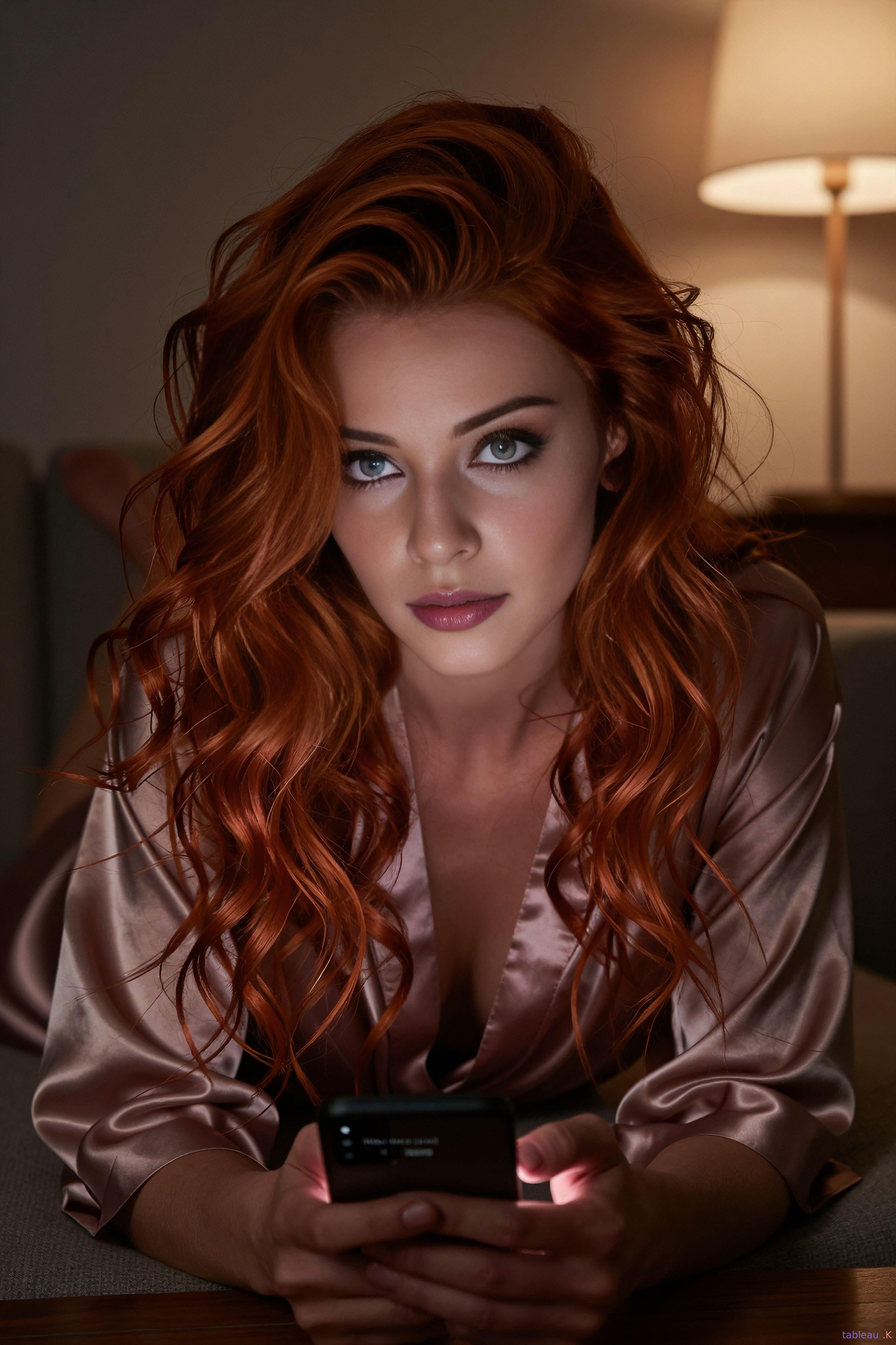 Copper Hair Mauve Robe Glowing Phone Light