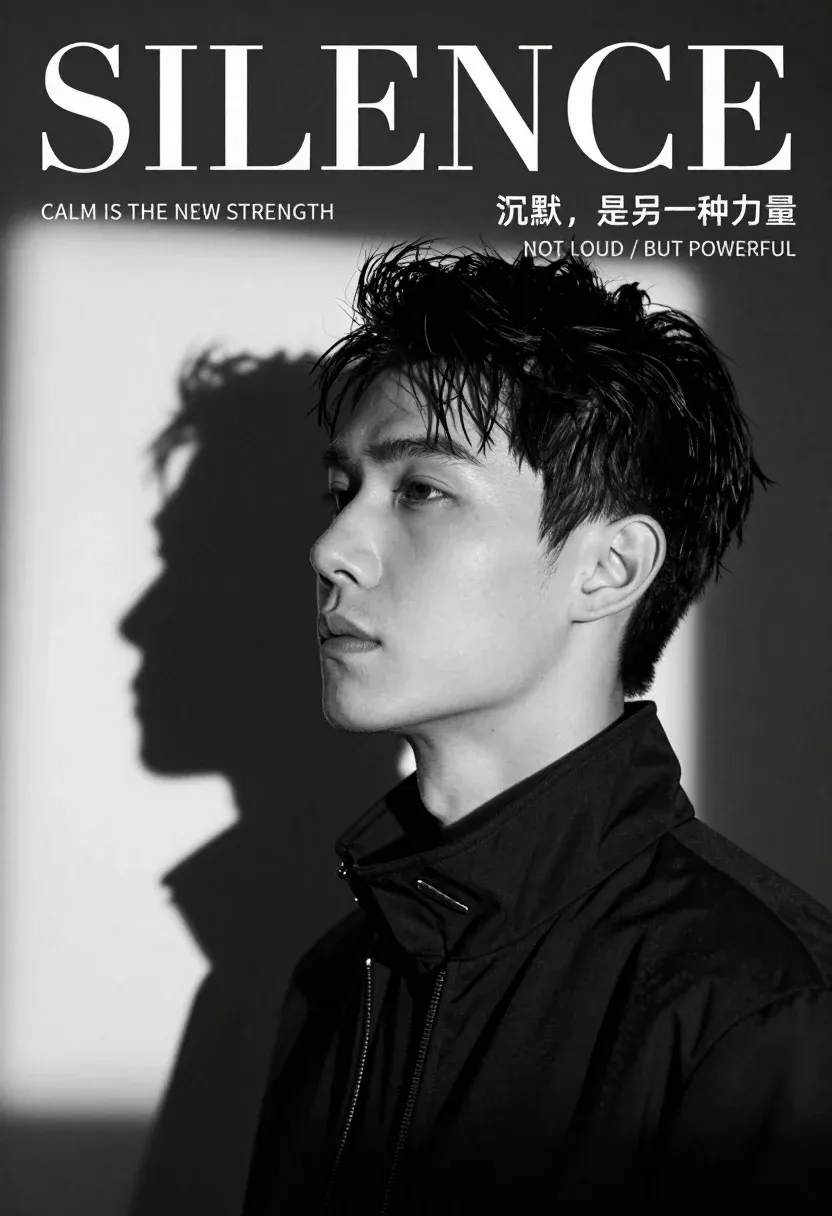 Black And White Portrait Young Man With Short Dark Hair