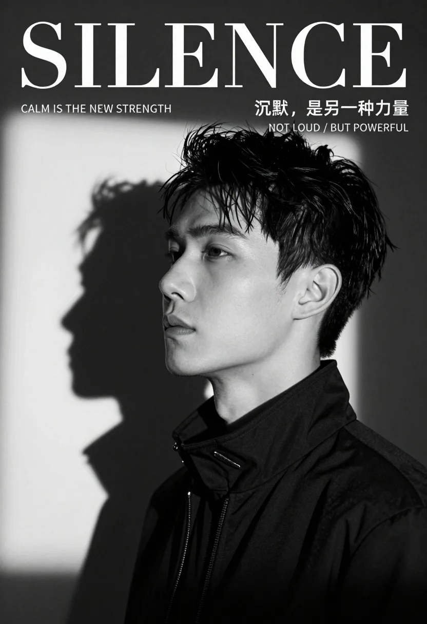 Black And White Portrait Young Man With Short Dark Hair