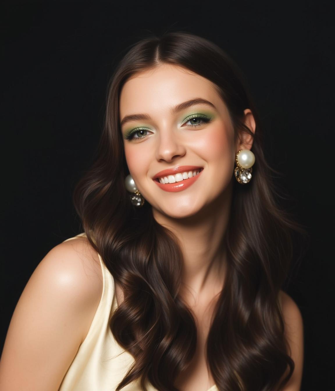 Yellow Satin Dress Pearl Earrings Studio