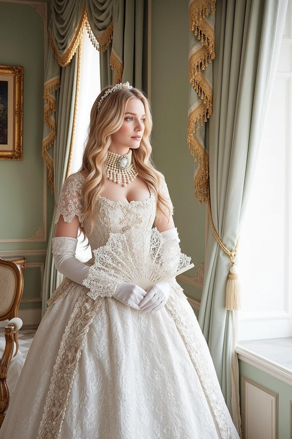 Lace Ballgown Fan Opera Gloves