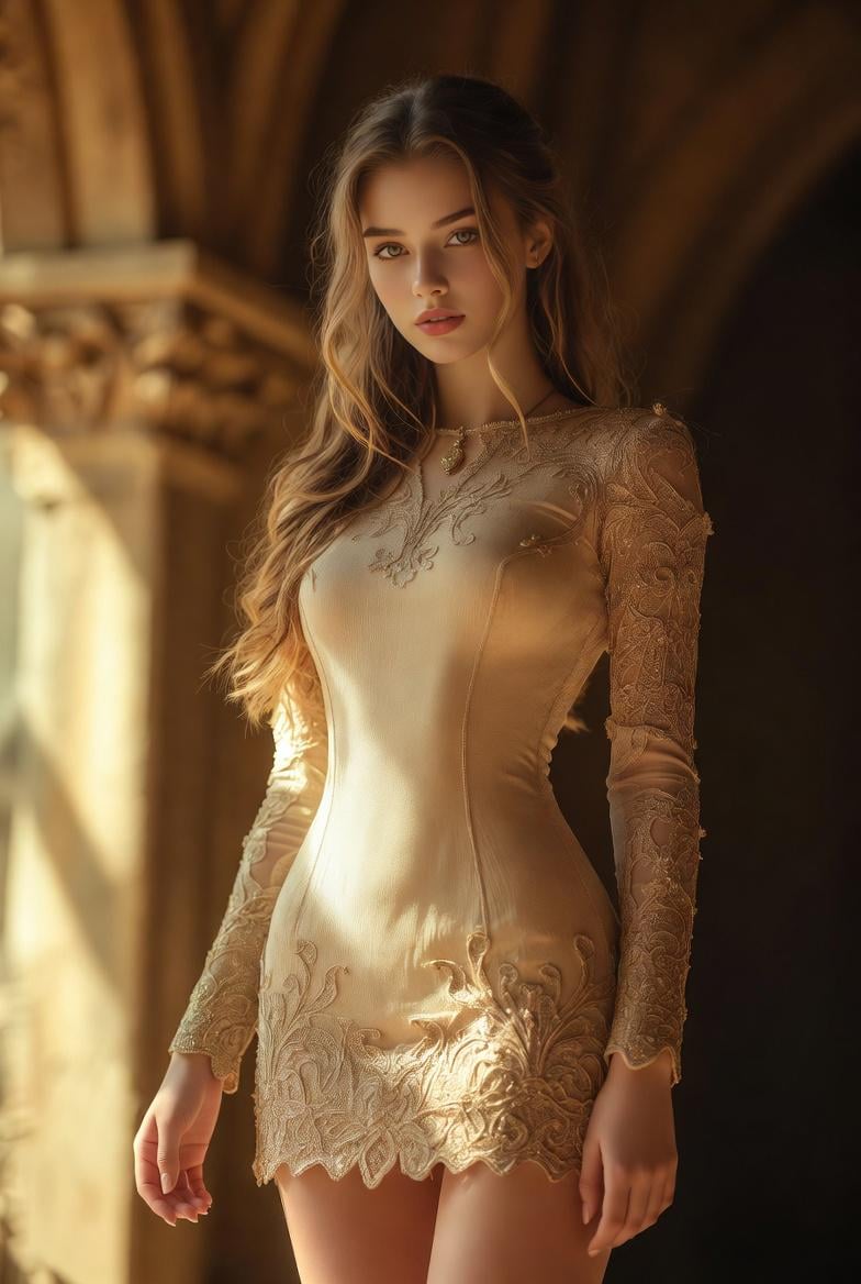 Champagne Mini Dress Ancient Stone Corridor