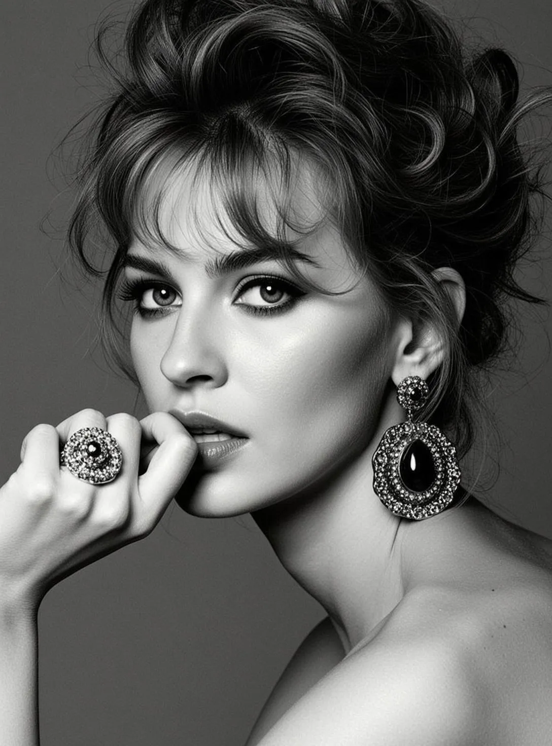 Makeup And Earrings And Rings In Styled Portrait