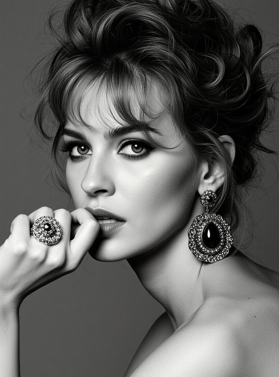 Dramatic High-contrast Black And White Portrait Young Woman Captured Medium