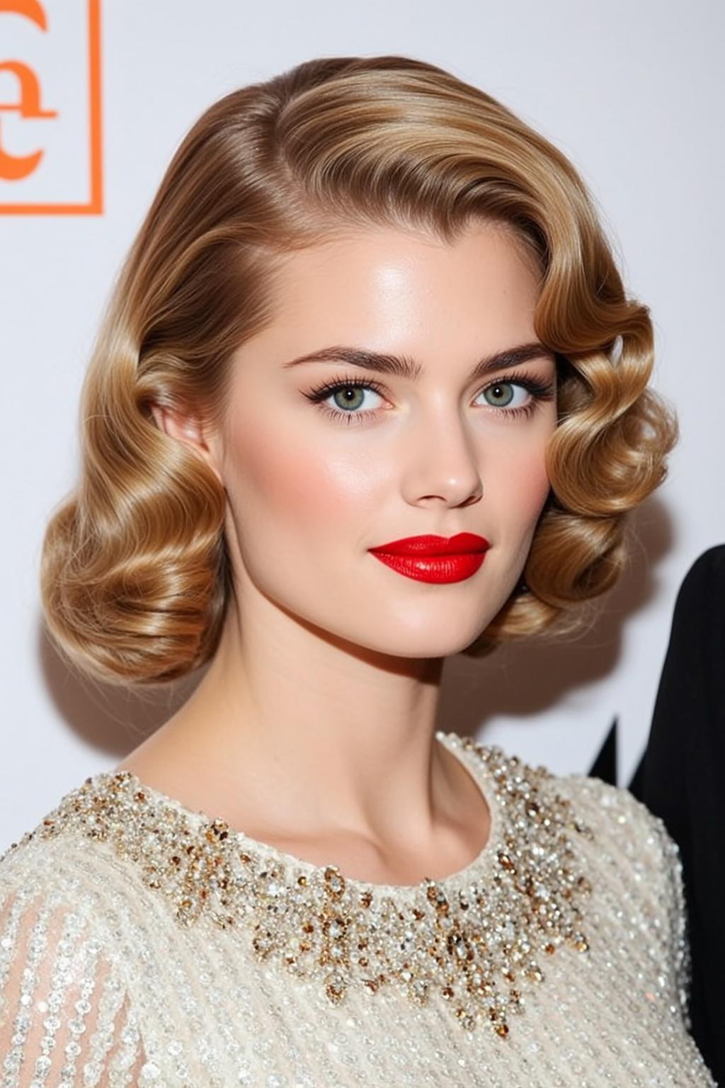 Glamorous Blonde Finger Waves Sequin Top Event