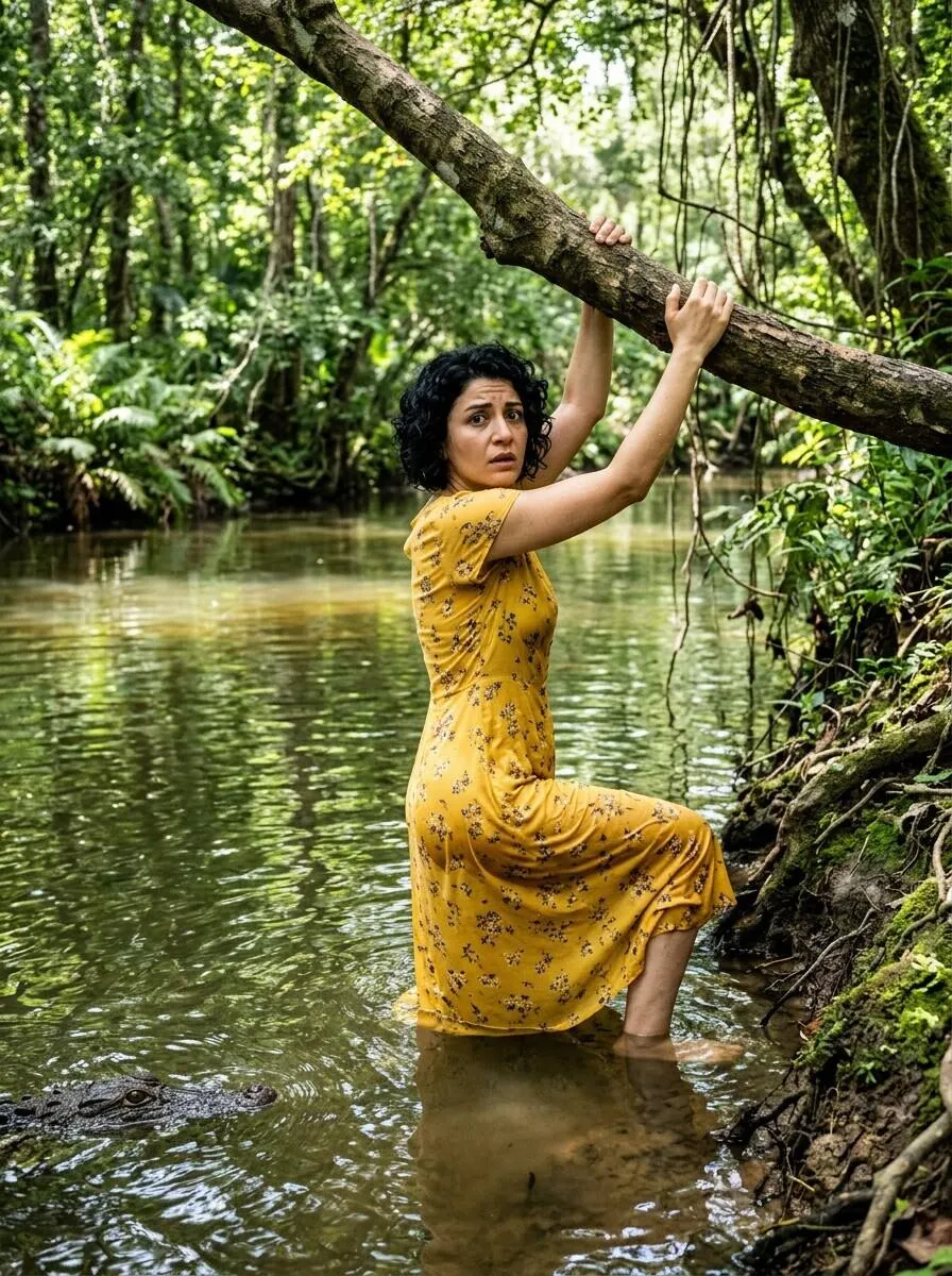 Startled By Alligator In Jungle Stream