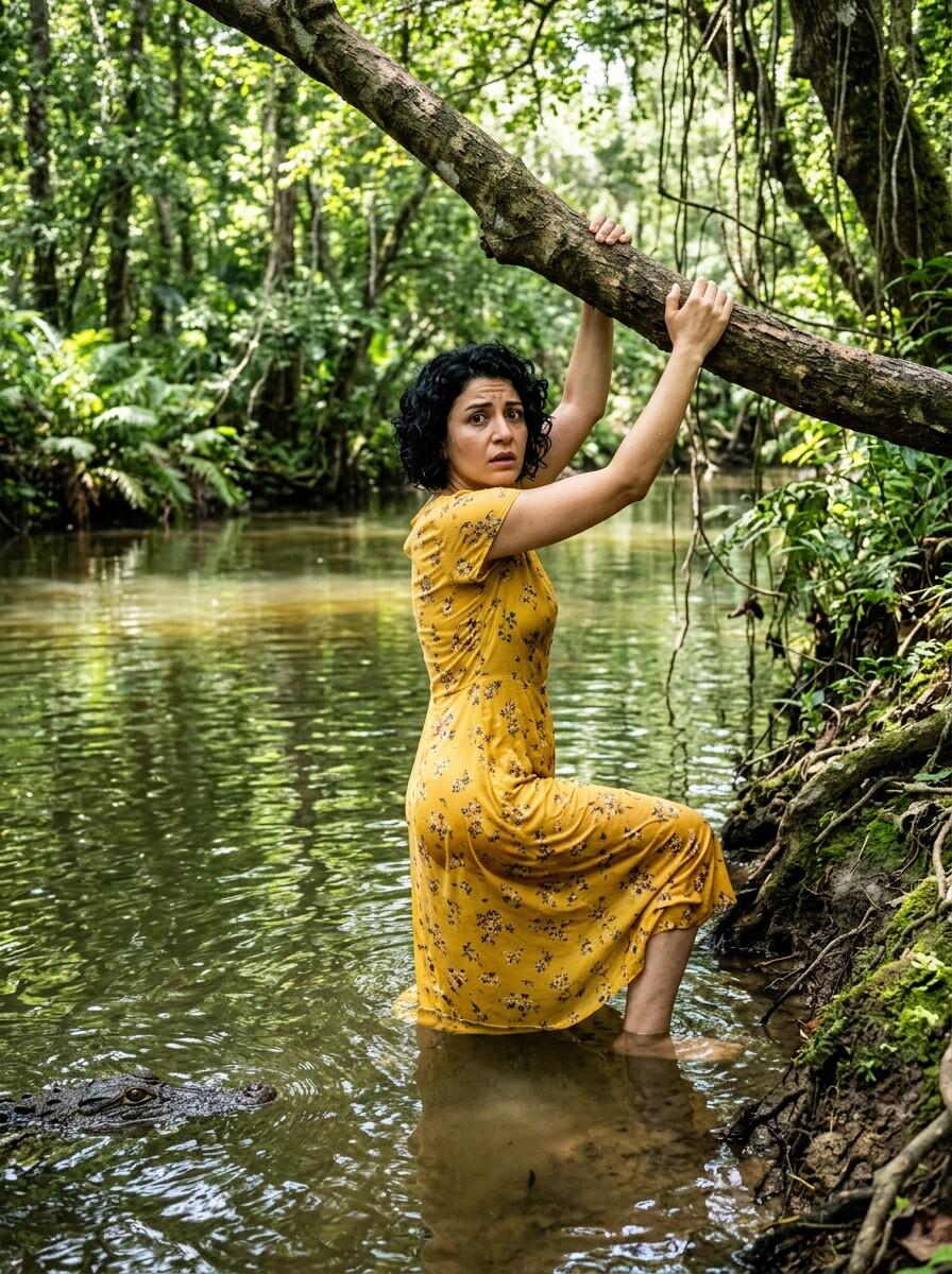 Startled By Alligator In Jungle Stream