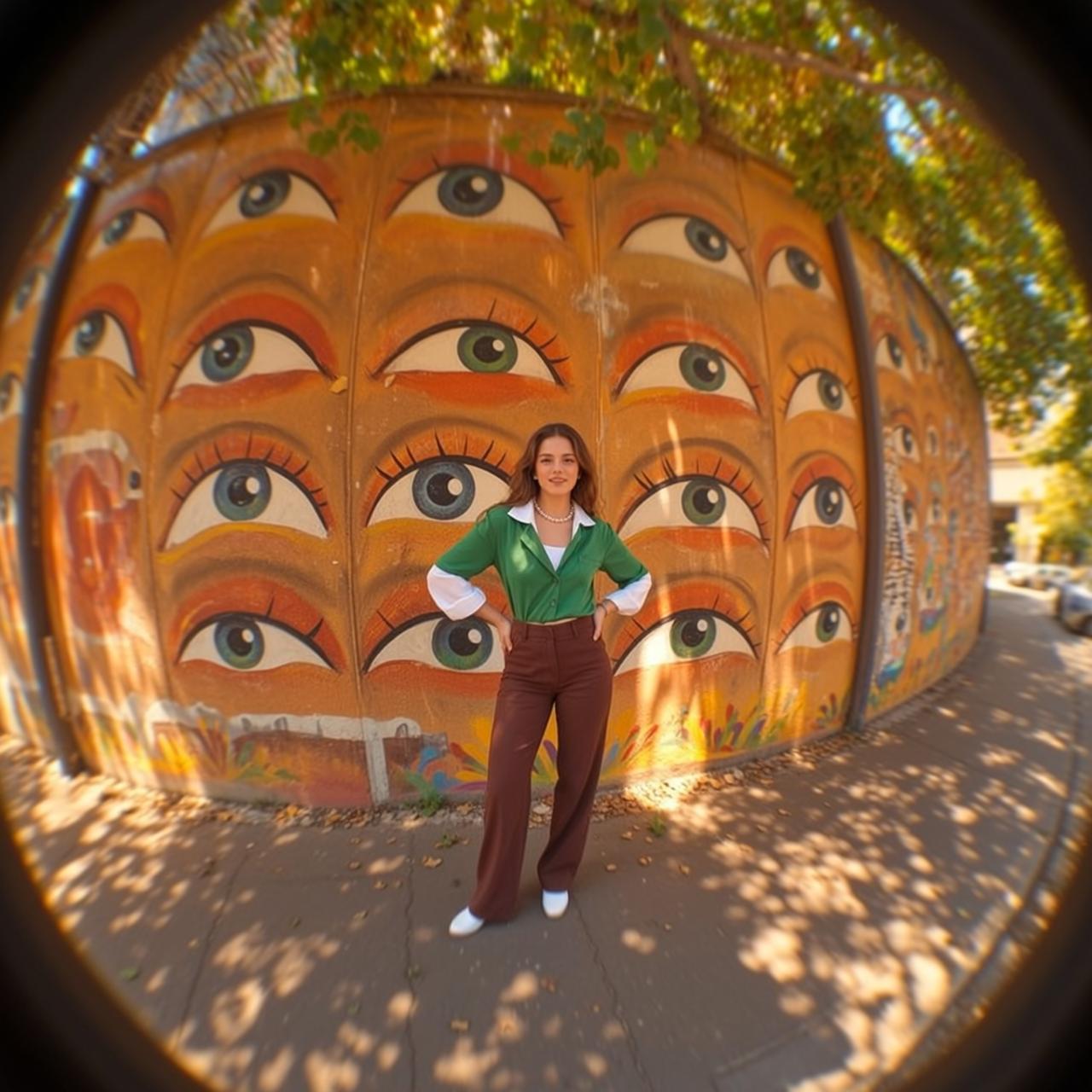 Fisheye Young Brown Wavy Fair Green Collared